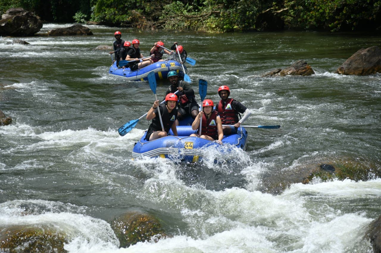 Rafting crew tackling the main drop rapids